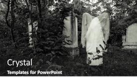  Presentation with scary halloween - PPT theme enhanced with scary-ghost-in-cemetery background and a dark gray colored foreground