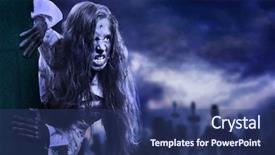  Presentation with scary halloween - Cool new presentation theme with scary girl on halloween graveyard backdrop and a ocean colored foreground