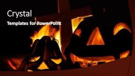  Presentation with cross fire - Slide set having scary glowing pumpkin decoration with creepy spider burning fire cross on the cemetery halloween fun mysterious holiday celebration background and a black colored foreground
