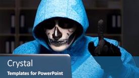  Presentation with firewall - Audience pleasing slide set consisting of scary hacker hacking security firewall late in office backdrop and a teal colored foreground