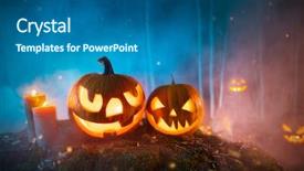  Presentation with scary forest - Audience pleasing presentation design consisting of scary halloween background with free backdrop and a ocean colored foreground