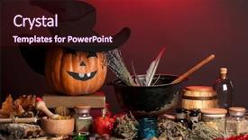  Presentation with scary - Cool new slides with scary halloween laboratory in red light backdrop and a tawny brown colored foreground