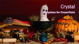  Presentation with scary - Presentation theme having scary halloween laboratory in red light background and a wine colored foreground