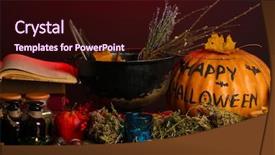  Presentation with scary halloween - Presentation theme featuring scary halloween laboratory in red light background and a wine colored foreground