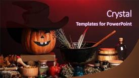  Presentation with scary - Cool new slide deck with scary halloween laboratory in red light backdrop and a tawny brown colored foreground