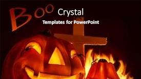  Presentation with cross fire - Presentation theme with scary halloween night aggressive burning background and a black colored foreground