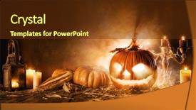  Presentation with scary halloween - Audience pleasing theme consisting of scary halloween pumpkin on wooden backdrop and a tawny brown colored foreground