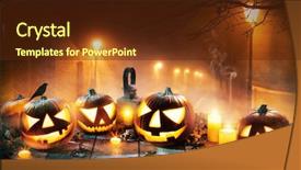  Presentation with street lamps - Amazing PPT theme having mysterious places - scary horror background with halloween backdrop and a tawny brown colored foreground