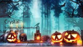  Presentation with scary halloween - Beautiful presentation theme featuring mysterious places - scary horror background with halloween backdrop and a teal colored foreground