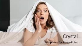  Presentation with scary - Cool new theme with scary lady - attractive shocked young woman lying backdrop and a  colored foreground