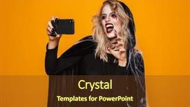  Presentation with black woman - Presentation design enhanced with scary lady - caucasian woman wearing black costume background and a tawny brown colored foreground