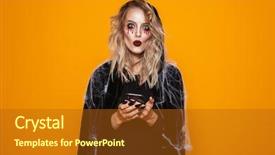  Presentation with black woman - Audience pleasing presentation design consisting of scary lady - excited woman wearing black costume backdrop and a tawny brown colored foreground