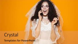  Presentation with zombie - Colorful PPT theme enhanced with scary makeup talking on cell backdrop and a yellow colored foreground