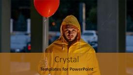  Presentation with scary cinema - Beautiful slide set featuring scary-man-with-balloon-walking backdrop and a gold colored foreground