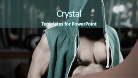  Presentation with exercise sport - Amazing slide deck having scary men - athletic strong bodybuilder execute exercise backdrop and a ocean colored foreground