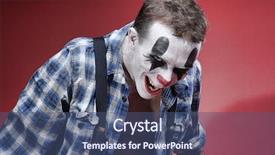  Presentation with spooky - Cool new PPT theme with scary men - evil spooky clown portrait backdrop and a ocean colored foreground