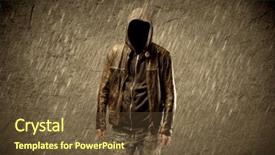  Presentation with computer hacker hoodie in - Slide deck having scary men - strange suspicious confident hacker standing background and a tawny brown colored foreground