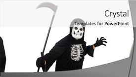  Presentation with scary - PPT layouts enhanced with scary monster with scythe isolated background and a white colored foreground