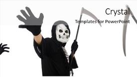  Presentation with scary - Audience pleasing presentation theme consisting of scary monster with scythe isolated backdrop and a white colored foreground