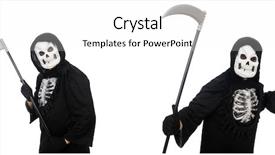  Presentation with scary - Audience pleasing presentation design consisting of scary monster with scythe isolated backdrop and a white colored foreground