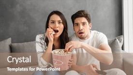  Presentation with scary movie - Slide deck consisting of scary movie and eating popcorn background and a coral colored foreground