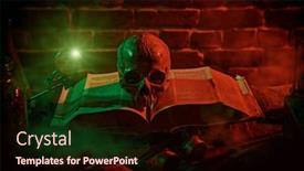  Presentation with wizard - Presentation theme having scary-objects-in-a-room background and a wine colored foreground