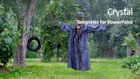  Presentation with scary halloween - Cool new PPT theme with scary scarecrow in a hat backdrop and a  colored foreground