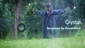  Presentation with scary devil nun for halloween - PPT layouts enhanced with scary scarecrow in a hat background and a ocean colored foreground