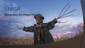  Presentation with scary halloween - Presentation design consisting of scary-scarecrow-in-a-hat background and a teal colored foreground