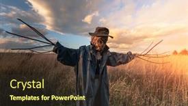  Presentation with scary halloween - PPT theme featuring scary-scarecrow-in-a-hat background and a  colored foreground