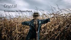  Presentation with scary halloween - Presentation theme with scary-scarecrow-in-a-hat background and a light blue colored foreground