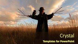  Presentation with scary halloween - Presentation design with scary-scarecrow-in-a-hat background and a wine colored foreground