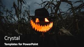  Presentation with scary halloween - PPT layouts featuring scary-scarecrow-with-pumpkin-head background and a black colored foreground