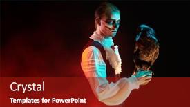  Presentation with raven black - Slides enhanced with scary-skeleton-man-in-elegant background and a crimson colored foreground