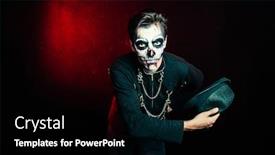  Presentation with scary - PPT theme featuring scary-skeleton-man-making-bow background and a black colored foreground