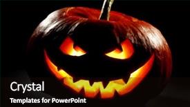  Presentation with scary - Presentation theme having scary smiling halloween pumpkin on dark background background and a black colored foreground