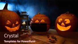  Presentation with spooky - Presentation design consisting of scary-spooky-halloween-pumpkin-head background and a wine colored foreground