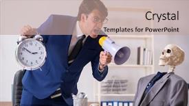  Presentation with skeletons - PPT theme featuring scary times - funny business meeting with boss background and a coral colored foreground