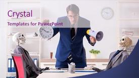  Presentation with skeletons - Beautiful presentation theme featuring scary times - funny business meeting with boss backdrop and a  colored foreground