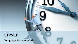  Presentation with hang - Beautiful PPT theme featuring scary times - man hang on 3d clock backdrop and a light blue colored foreground