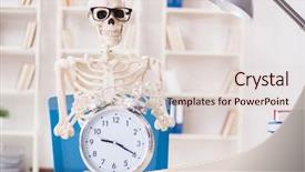  Presentation with skeleton for kids - Presentation design having scary times - skeleton businessman working background and a  colored foreground