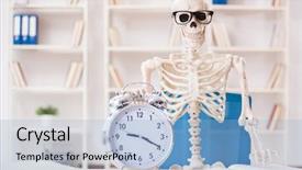  Presentation with skeleton for kids - Presentation theme featuring scary times - skeleton businessman working background and a light blue colored foreground