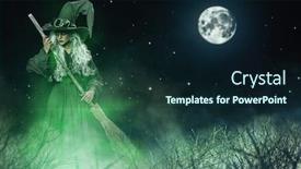  Presentation with scary forest - Audience pleasing presentation design consisting of scary-ugly-witch-standswith backdrop and a wine colored foreground