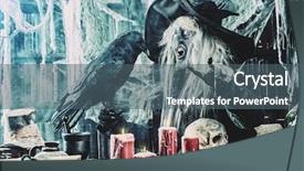  Presentation with raven - Audience pleasing PPT layouts consisting of scary wizard with raven halloween backdrop and a ocean colored foreground
