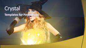  Presentation with halloween - PPT layouts having scary woman - charming halloween witch over black background and a tawny brown colored foreground