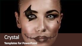  Presentation with spooky - Slides with scary woman - closeup portrait of terrifying witch background and a tawny brown colored foreground