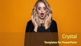  Presentation with black woman - Presentation design featuring scary woman wearing black costume background and a tawny brown colored foreground