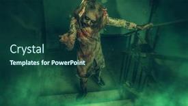  Presentation with scary movie - Beautiful PPT layouts featuring children cute little actress child - scary zombie girl is standing backdrop and a ocean colored foreground