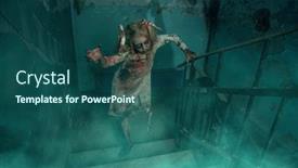  Presentation with scary movie - Colorful slide deck enhanced with the stairs halloween horror backdrop and a ocean colored foreground