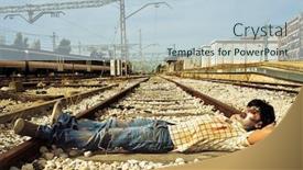  Presentation with tracks - Presentation theme consisting of scary zombie taking a nap at abandoned railroad tracks background and a lemonade colored foreground